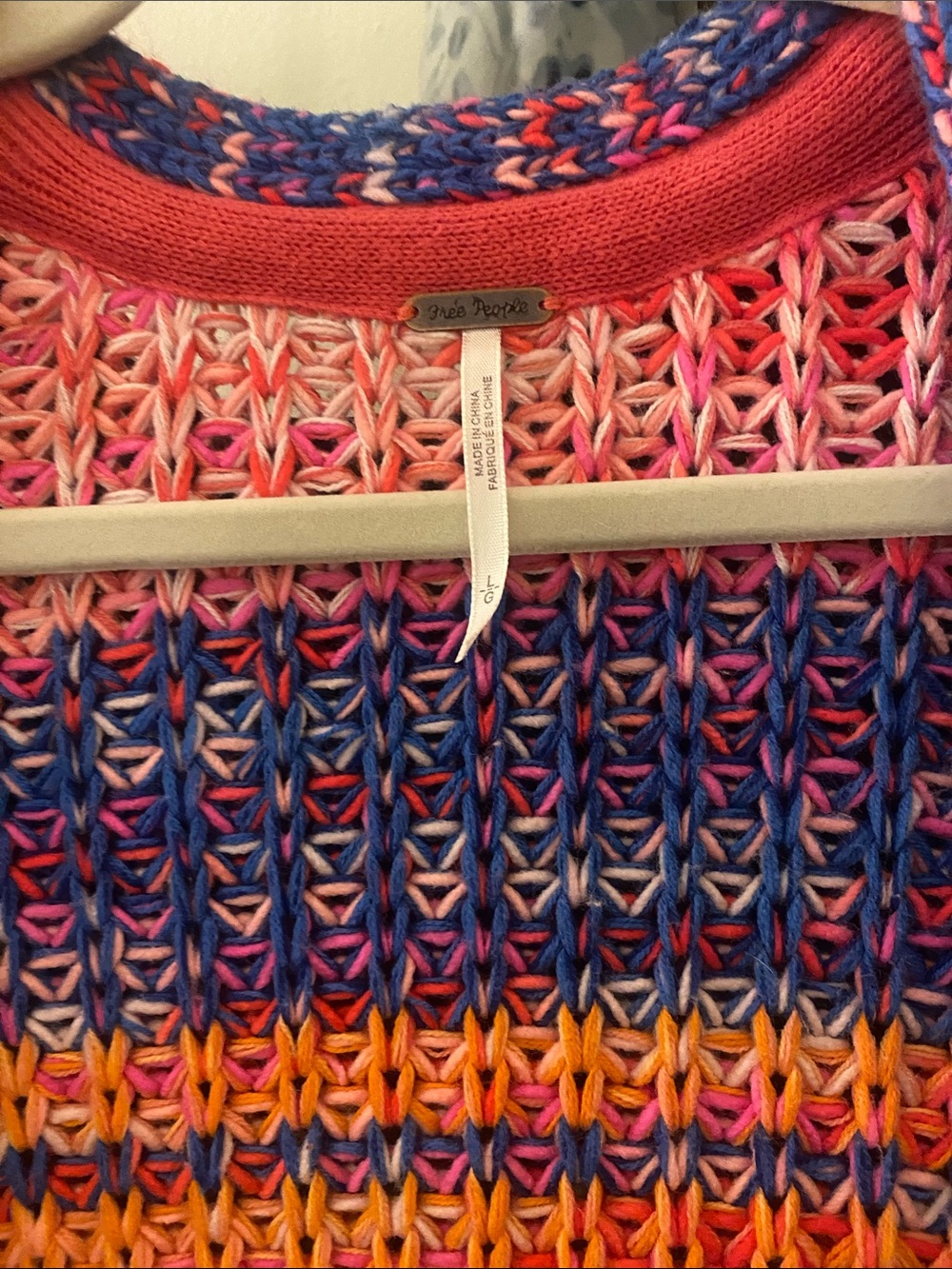 Free People Chunky Open-Front Knit Cardigan - Pink, Orange, Blue - Picture 2 of 3